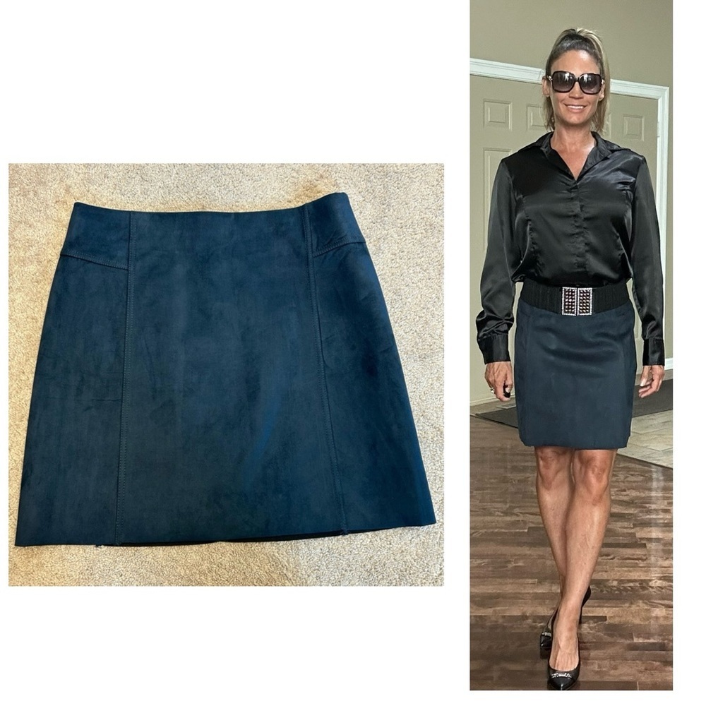 Joe fresh dark navy blue faux suede mini skirt pull-on Sz M NWOT